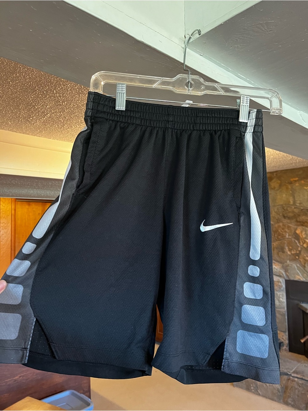 Nike Black and Gray Boys' Athletic Shorts with Swoosh